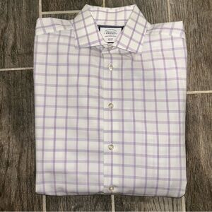 Charles Tyrwhitt Shirt Mens Purple White 16/35 Slim Fit Button Up Square Pattern